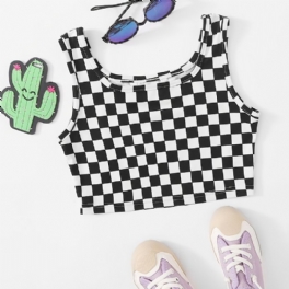 Barn Flickor Rutigt Tryck Ärmlöst Crop Linne Camisole Barnkläder