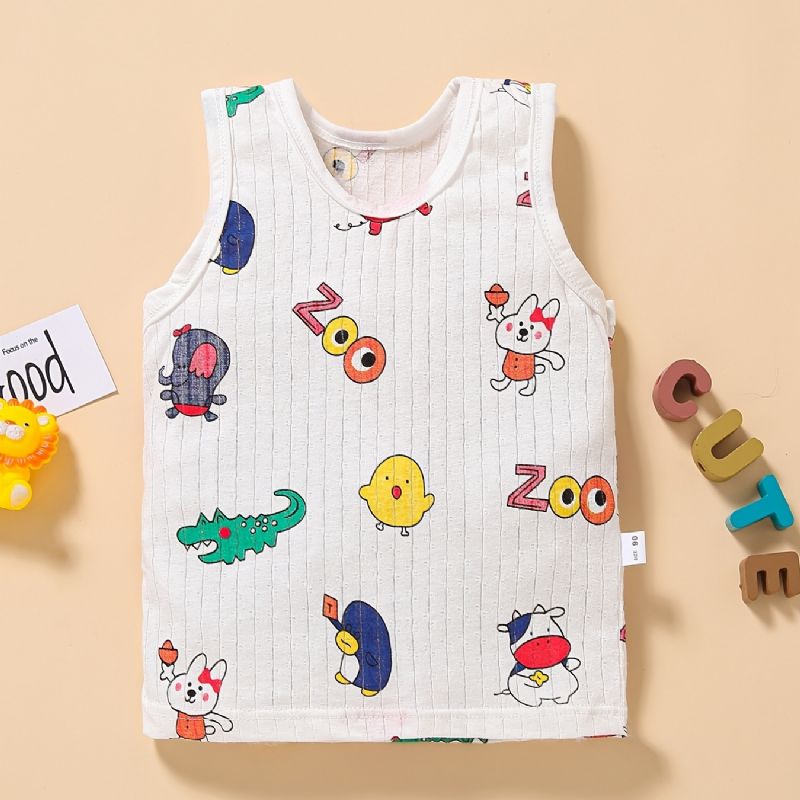 Barns Tank Sommar Tunn Ärmlös Cartoon Print Suspender Top