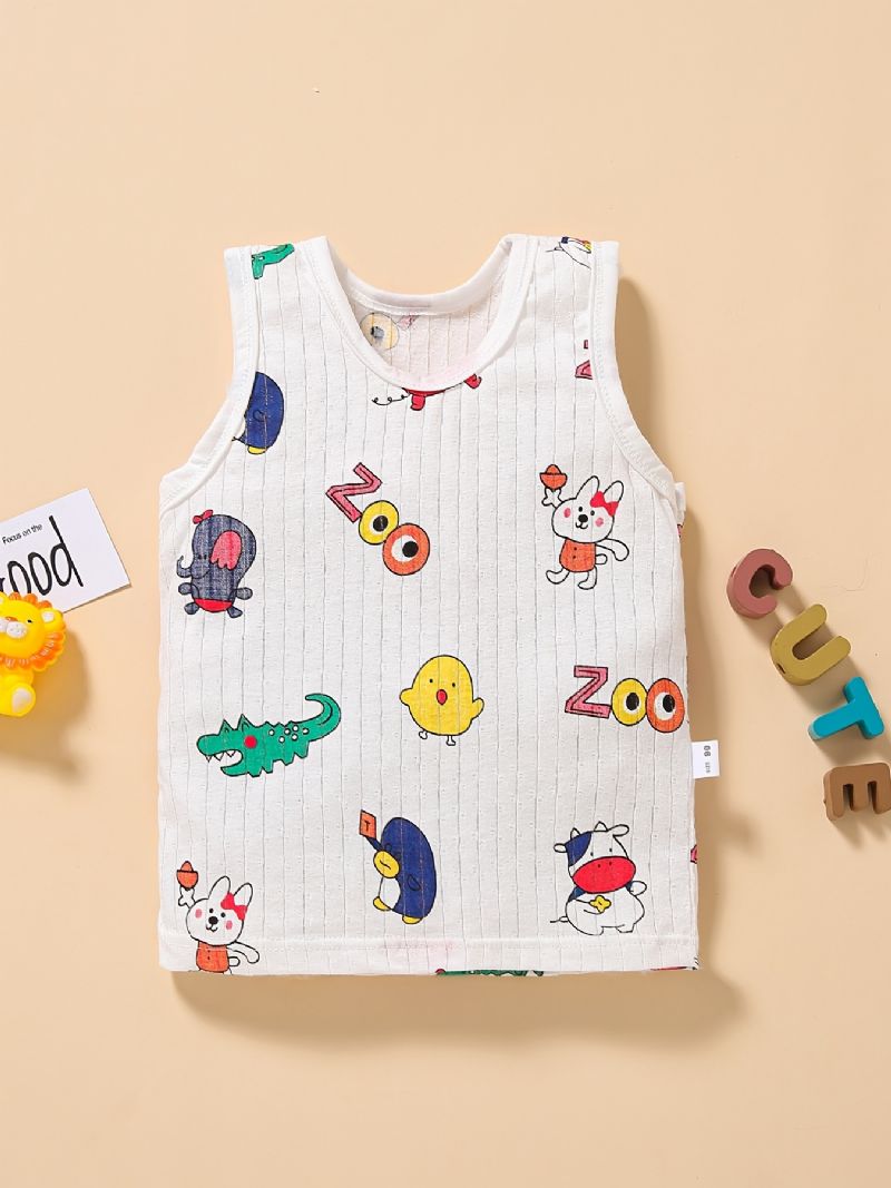 Barns Tank Sommar Tunn Ärmlös Cartoon Print Suspender Top