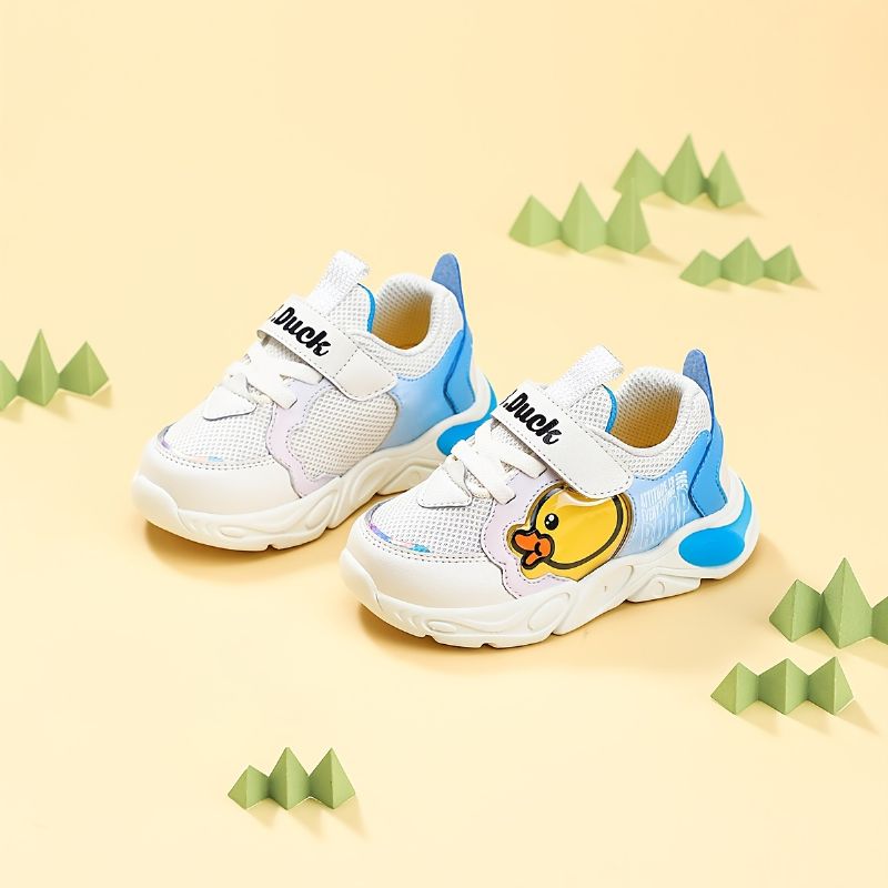 B.duck Cute Cartoon Mesh Sneakers Med Duck Print Lätta Halkfria Stötdämpande Med Kardborrefäste För Promenader Pojkar Flickor