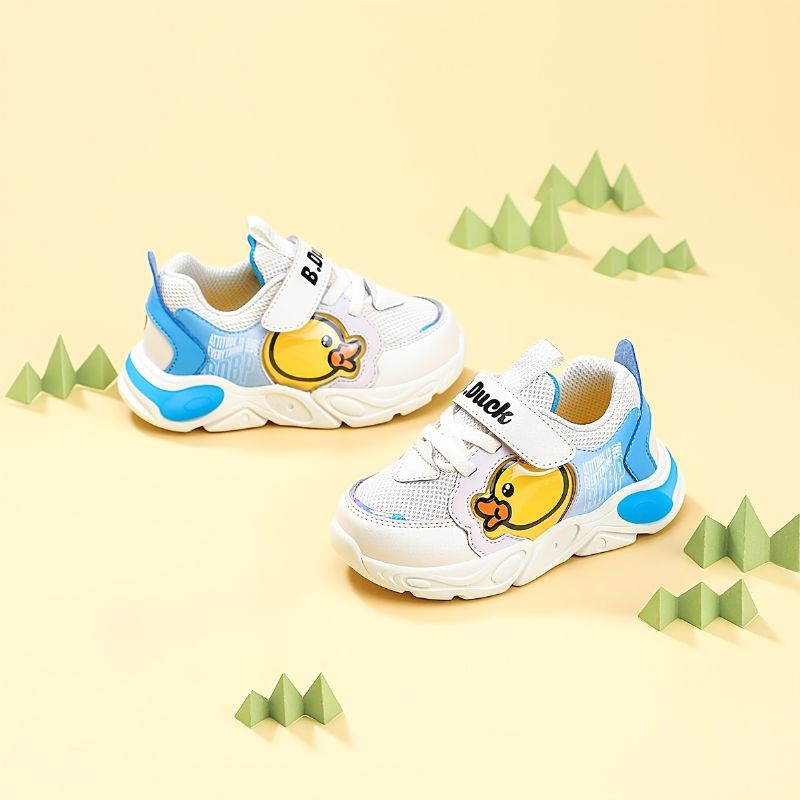 B.duck Cute Cartoon Mesh Sneakers Med Duck Print Lätta Halkfria Stötdämpande Med Kardborrefäste För Promenader Pojkar Flickor