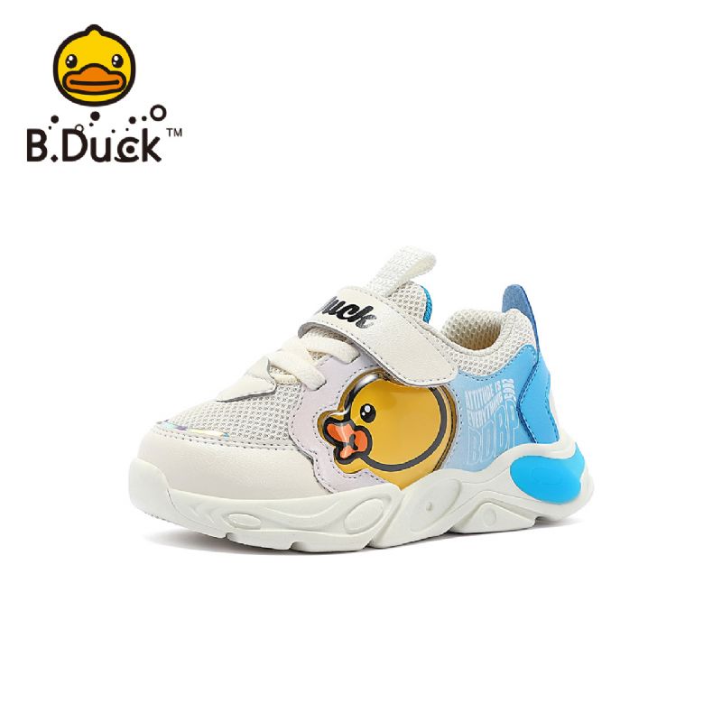 B.duck Cute Cartoon Mesh Sneakers Med Duck Print Lätta Halkfria Stötdämpande Med Kardborrefäste För Promenader Pojkar Flickor