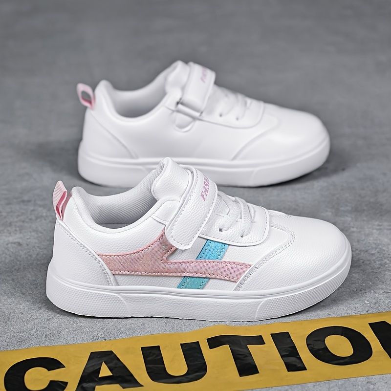 Flickor Casual Bekväma Enkla Vita Sneakers Lättvikts Andningsbar Low Top Krokögla Fäst Skridskoskor För Utomhusbruk
