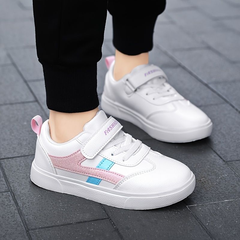 Flickor Casual Bekväma Enkla Vita Sneakers Lättvikts Andningsbar Low Top Krokögla Fäst Skridskoskor För Utomhusbruk
