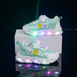 Flickor Casual Cartoon Mesh Sneakers Med Björntryck Eva Lätta Led Luminous Light Skor För Vinter Utomhus