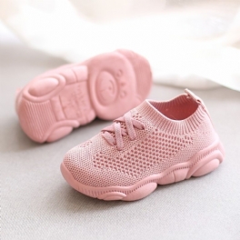 Småbarnstjejer Mesh Vävd Stickad Sneakers Med Mjuk Sula Lättvikts Andas Halkfria Löparskor