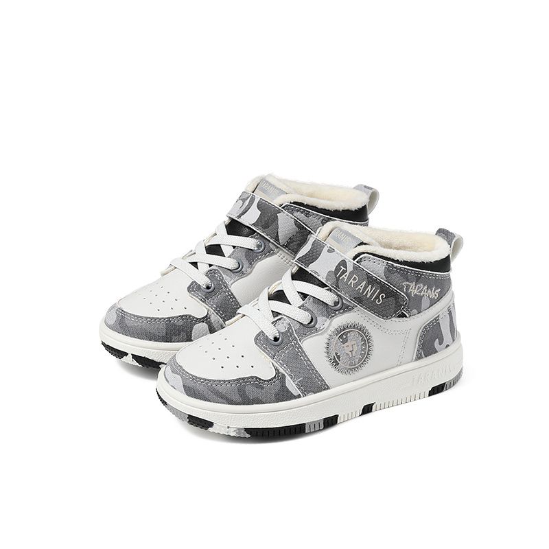 Toddler Plus Velvet Warm Sneakers Mjuk Sula Halkfri Kardborrefäste High Top Skate Skor För Bebis Flickor Pojkar