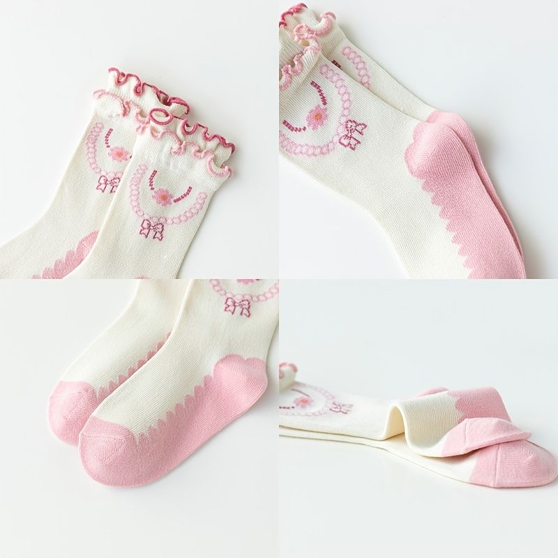 3 Par Barn Flickor Spets Strawberry Cotton Crew Strumpor
