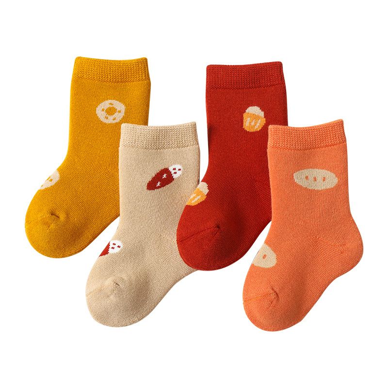 4 Par Terry Thickened Child Cotton Print Mid Tube Cold Socks