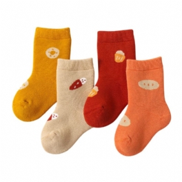4 Par Terry Thickened Child Cotton Print Mid Tube Cold Socks