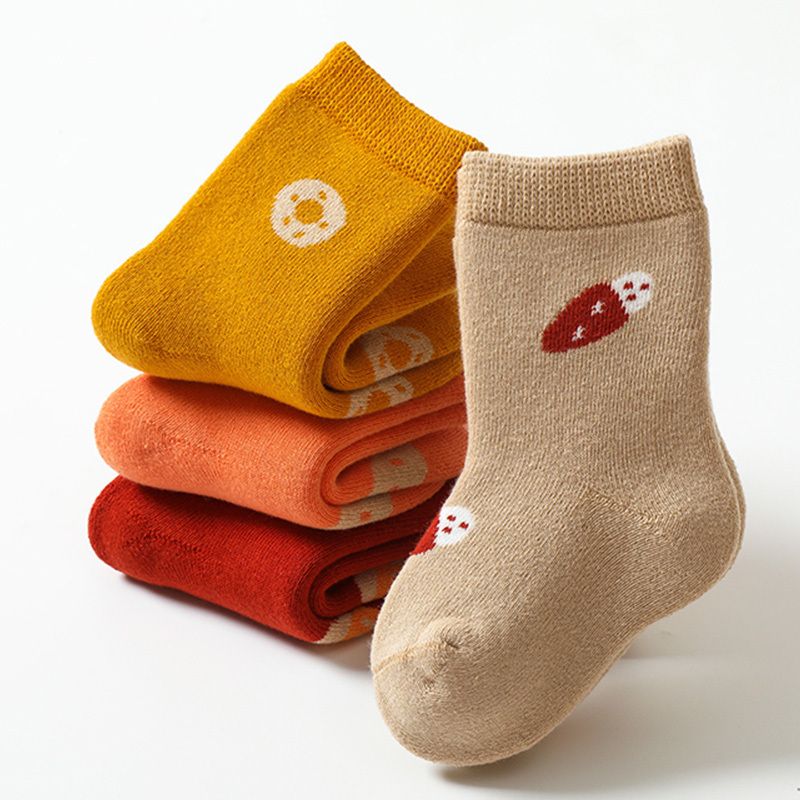 4 Par Terry Thickened Child Cotton Print Mid Tube Cold Socks