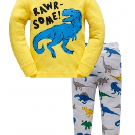 2 St Söt Pyjamas För Pojkar Med Tecknad Dinosaurietryck Långärmade Toppar Och Byxor För Vintern