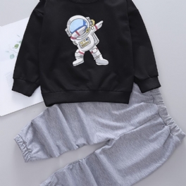 2st Bebis Pojkar Pullover Astronaut Print Rund Hals Långärmad Sweatshirt & Byxor Barnkläder