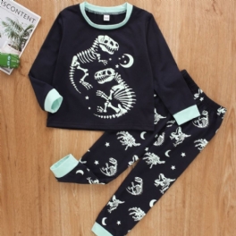 2st Pojkar Dinosaur Skelett Print Långärmad Casual Pyjamas Top Byxor