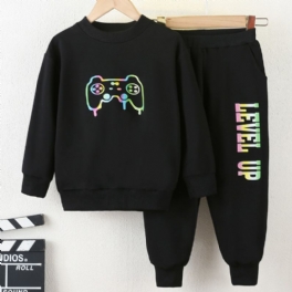 2st Pojkar Enfärgad Game Machine Mönster Långärmad Byxa Casual Sports Suit