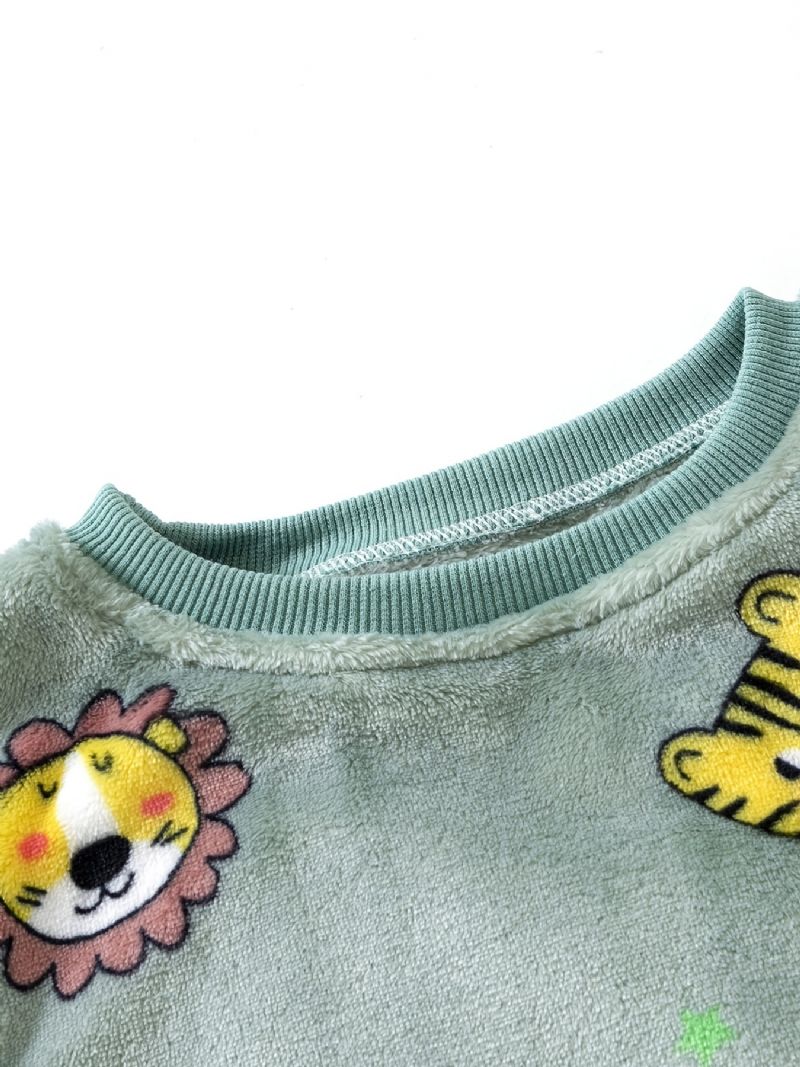 2st Småbarn Pojkar Tiger Print Pyjamas Kostym Flanell Thermal Tops & Byxor För Vinter Hemma
