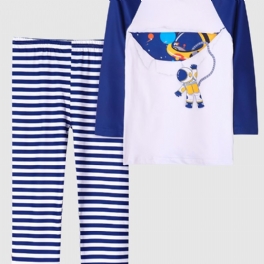 Barn Pojkar Pyjamas Astronaut Print Rund Hals Långärmad Top & Stripe Byxa Set