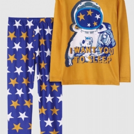 Barn Pojkar Pyjamas Astronaut Print Rund Hals Långärmad Topp & Byxor Set