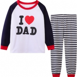 Bebis Barn Pojkar I Love Dad Pyjamas Set Långärmad Topp & Randiga Byxor Set