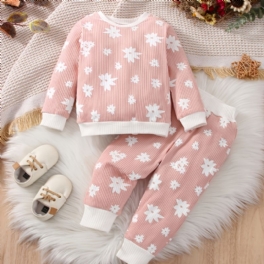 Bebis Flickor Pullover Rund Neck Långärmad Blommor Print Sweatshirt & Byxor Barnkläder