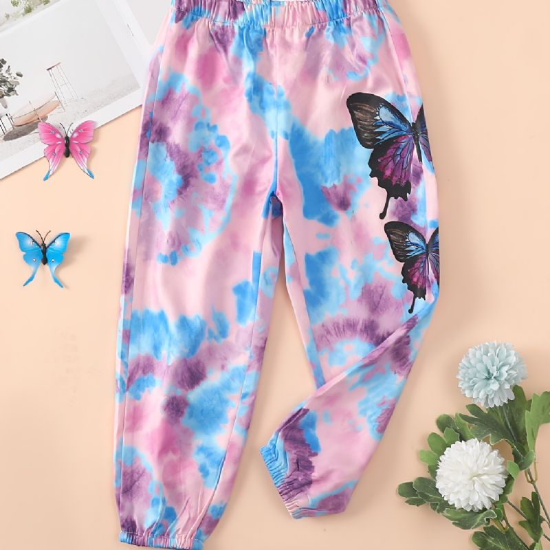 Bebis Flickor Träningsbyxor Elastisk Midja Fjärilstryck Tie Dye Sport Joggerbyxor Barnkläder