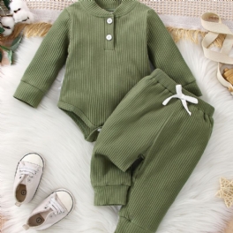 Bebis Pojkar Casual Bomull Ribbed Romper & Dragsko Byxor För Vintern