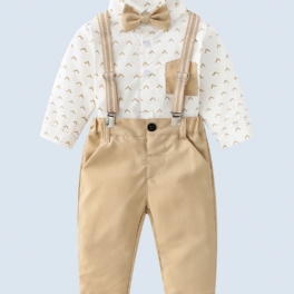 Bebis Pojkar Gentleman Outfit Långärmad Skjorta Med Fluga Och Byxor
