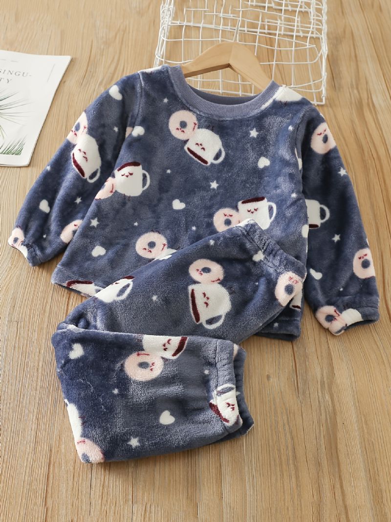 Bebisflanellpyjamas Familjeoutfit Tecknad Munkar Tryck Rund Hals Långärmad Topp & Byxor För Pojkar Flickor Barnkläder