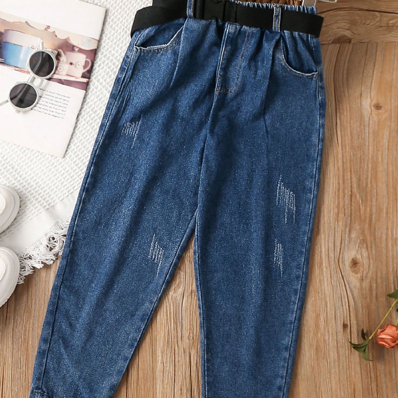 Flickor Blue Carrot Pants Bälte Denim