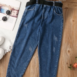 Flickor Blue Carrot Pants Bälte Denim