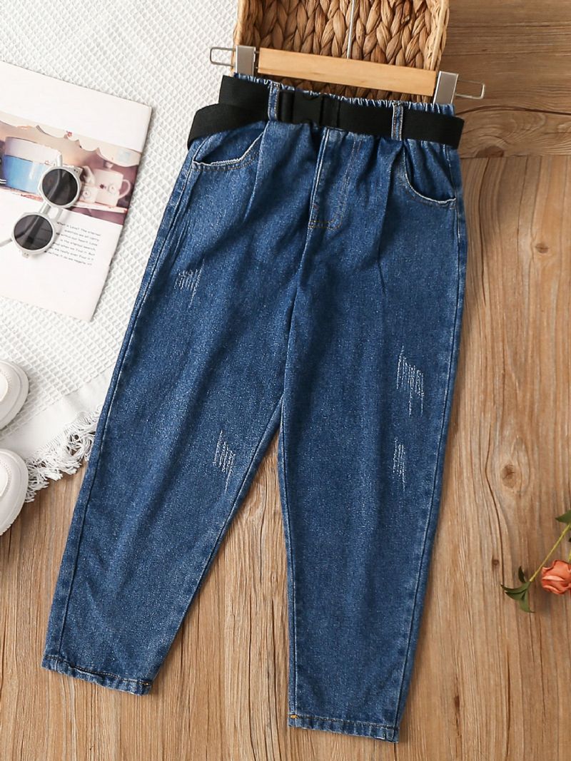 Flickor Blue Carrot Pants Bälte Denim