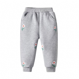 Flickor Casual Blommor Broderi Elastisk Midja Sport Jogger Byxor Kläder