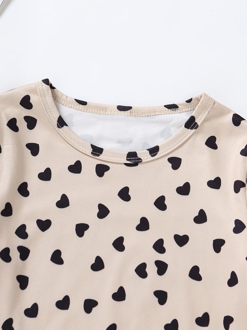 Flickor Lounge Wear Homewear Långärmad Topp & Matchande Byxor Med Hjärttryck