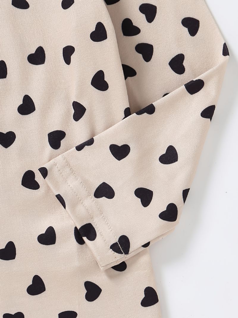 Flickor Lounge Wear Homewear Långärmad Topp & Matchande Byxor Med Hjärttryck