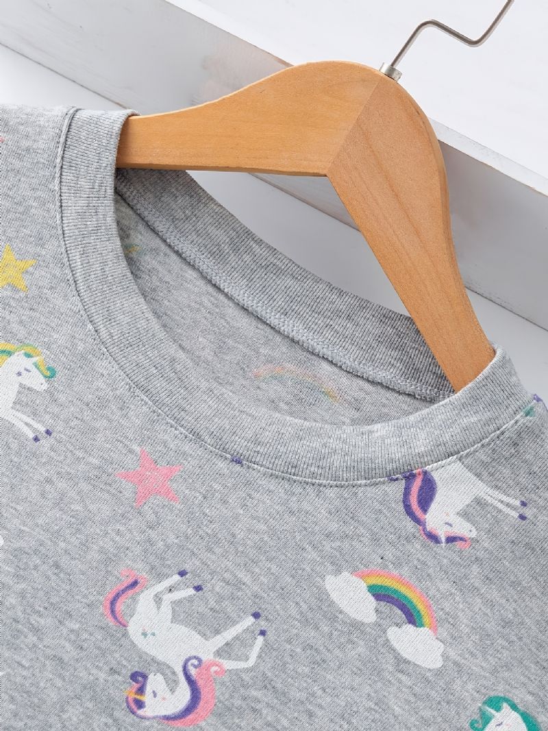 Flickor Lounge Wear Homewear Långärmad Topp & Matchande Byxor Set Med Regnbågsenhörningstryck