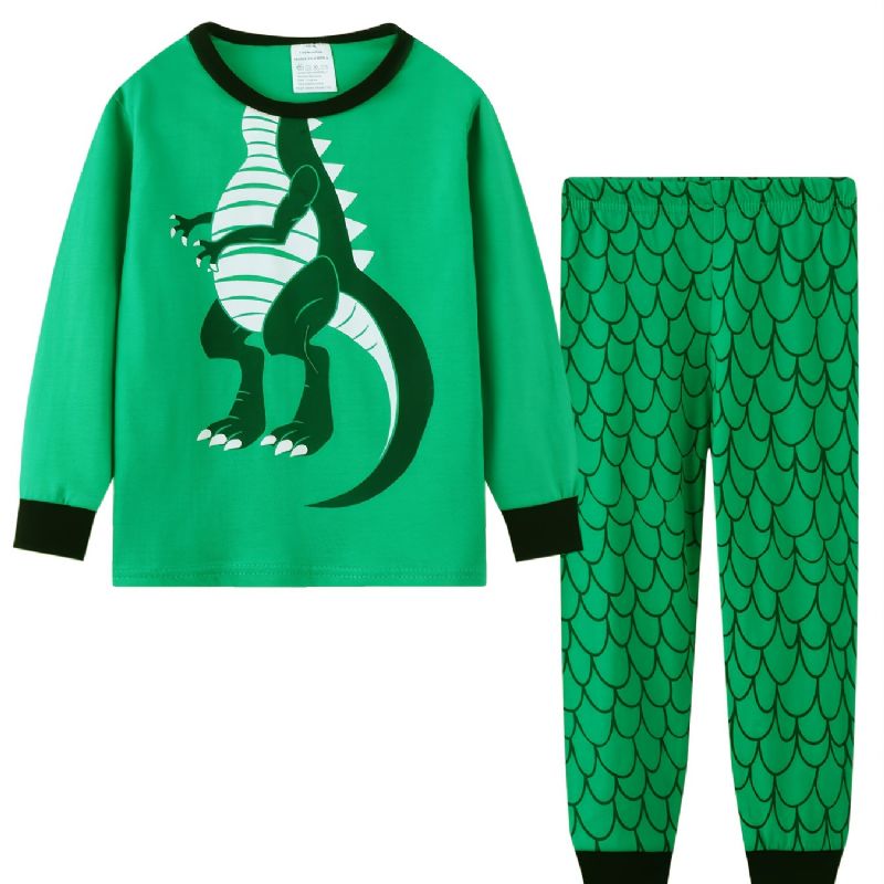 Julprisskärningar 2 St Småbarn Pojkar Dinosaurie Tecknad Kontrast Trim Jul Pyjamas Byxor Set