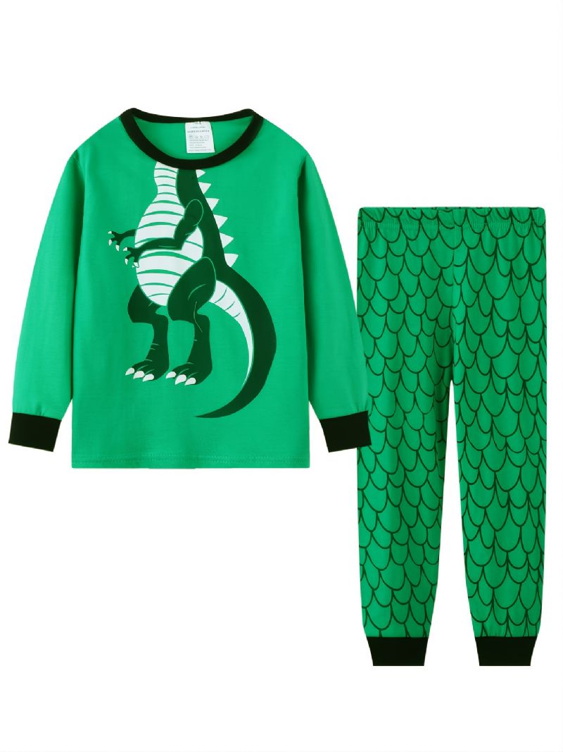 Julprisskärningar 2 St Småbarn Pojkar Dinosaurie Tecknad Kontrast Trim Jul Pyjamas Byxor Set