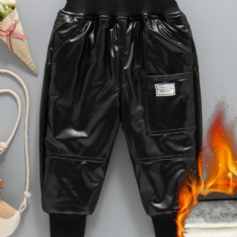 Pojkar Casual Pu 3-lagers Fleece Thermal Bomullsbyxor För Vintern