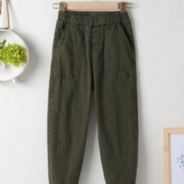 Pojkar Cotton Solid Cargo-byxor Med Resår I Midjan