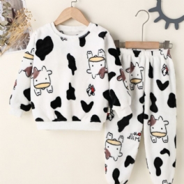 Pojkar Cow Print Långärmad & Byxa Set Lounge Wear Homewear Barnkläder För Vintern