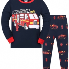 Pojkar Firtruck Långärmad Tröja + Byxor Pyjamas Set Barnkläder