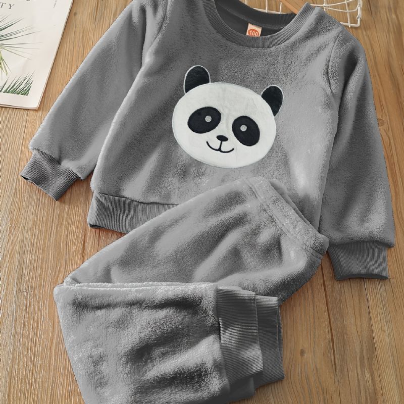 Pojkar Fleece Panda Långärmad Pullover Topp + Byxa Set Barnkläder