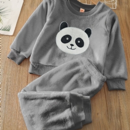 Pojkar Fleece Panda Långärmad Pullover Topp + Byxa Set Barnkläder