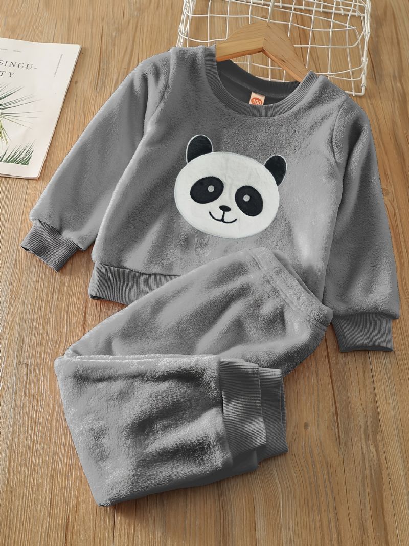 Pojkar Fleece Panda Långärmad Pullover Topp + Byxa Set Barnkläder