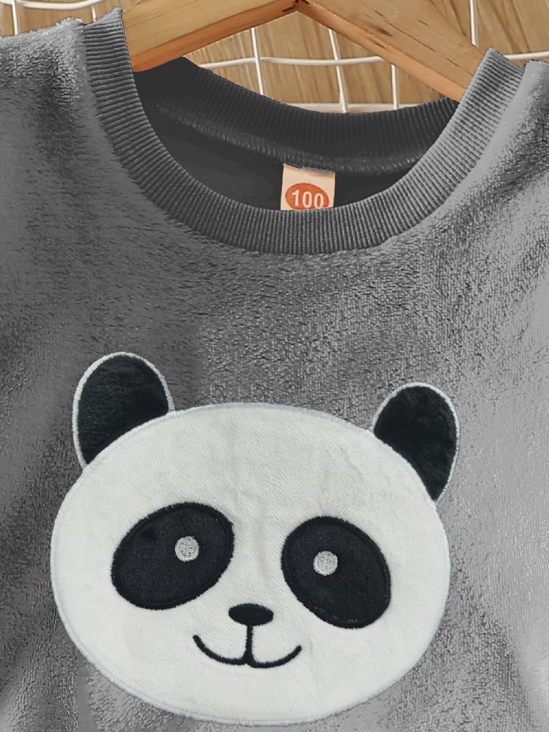 Pojkar Fleece Panda Långärmad Pullover Topp + Byxa Set Barnkläder