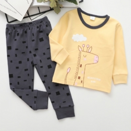 Pojkar Giraffe Print Rund Hals Långärmad Byxor Pyjamas Set