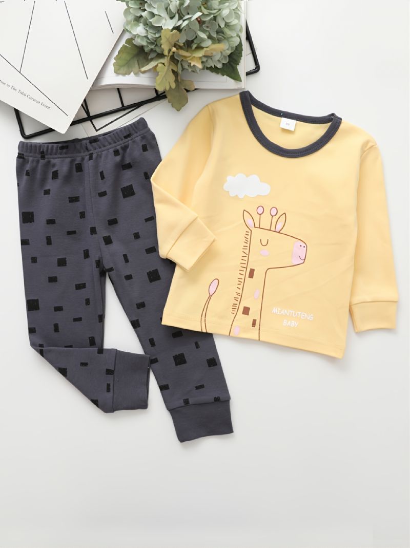 Pojkar Giraffe Print Rund Hals Långärmad Byxor Pyjamas Set