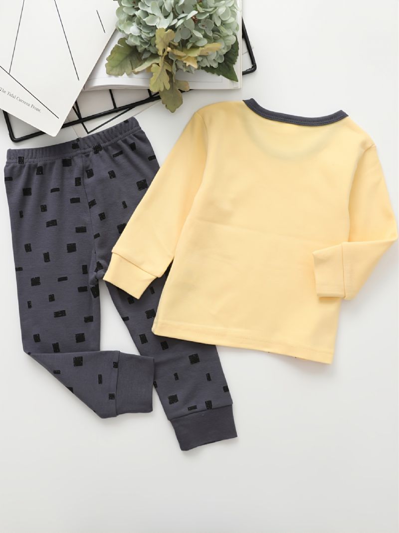 Pojkar Giraffe Print Rund Hals Långärmad Byxor Pyjamas Set