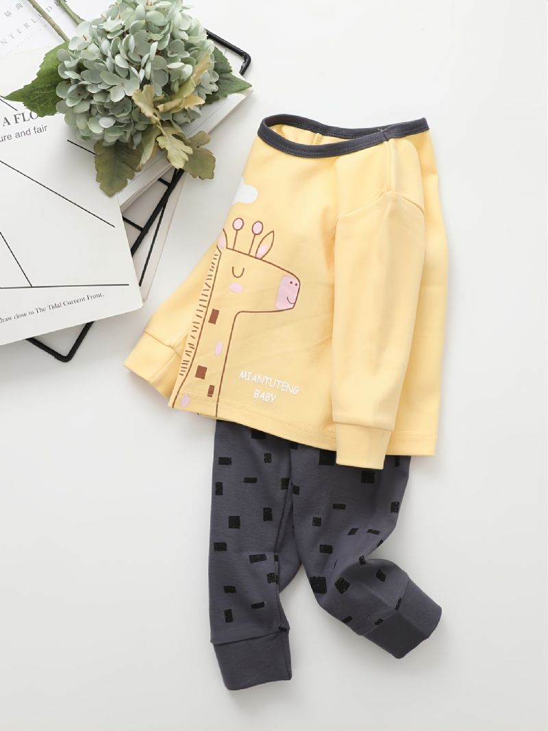 Pojkar Giraffe Print Rund Hals Långärmad Byxor Pyjamas Set