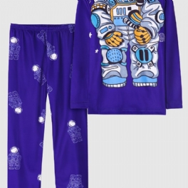Pojkar Pyjamas Astronaut Print Rundhalsad Långärmad Topp & Byxor Set